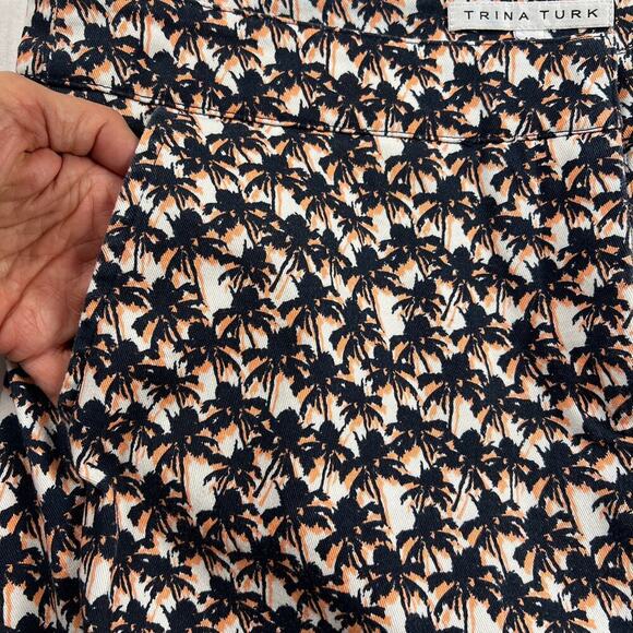 Trina Turk Cotton Flat Front Palm Tree Ankle Pants Navy/Peach/White Size 10 - Picture 6 of 9